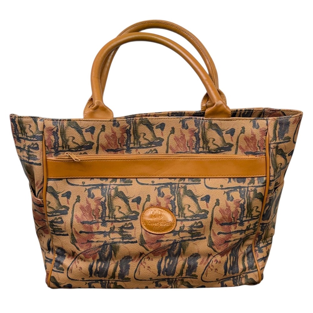 Kicker & David KD Tote Bag Womens Large Brown Abstract‎ Faux Leather Shoulder